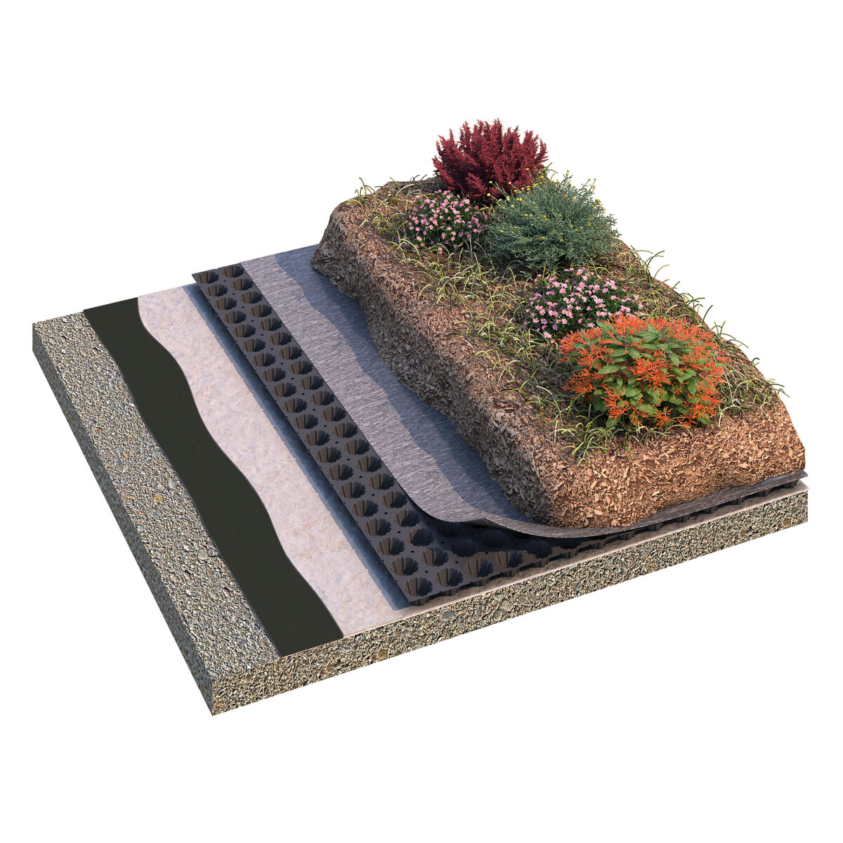 Flachdach-Drainage OKTAPLUS mit Filtervlies