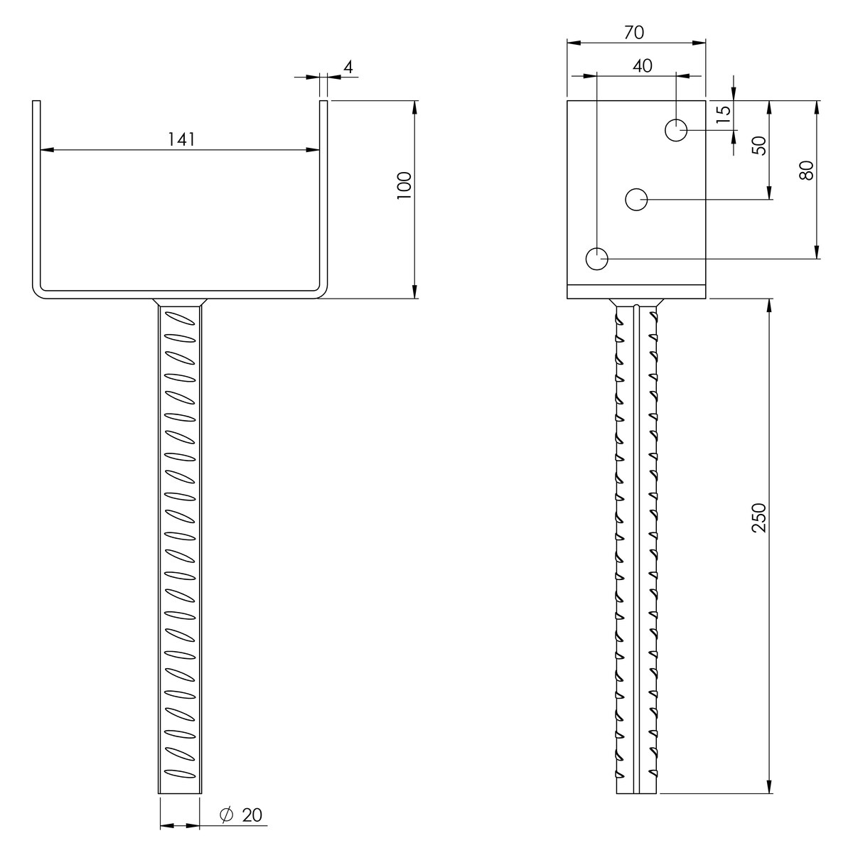 Pfostenträger U-Form -starr- mit Riffeldolle